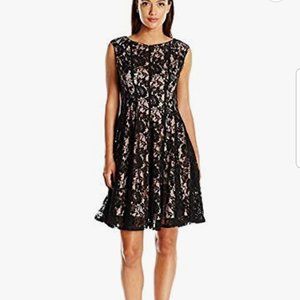 Julian Taylor Women's Rose Lace Fit and Flare Dress, Size 8 , Color-Black/Nude